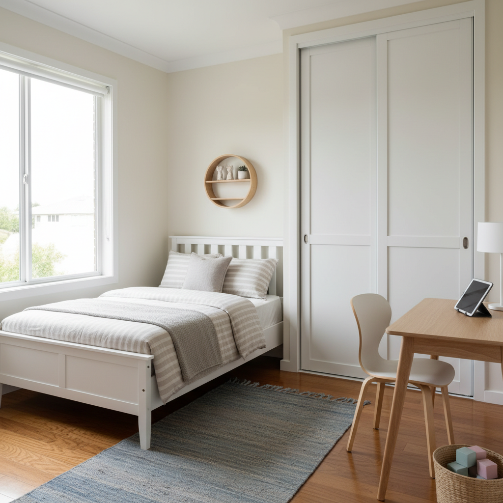 A tidy children's bedroom with minimal distractions