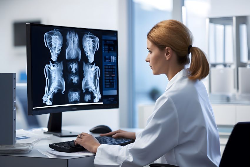pantalla radiografias doctora mirando