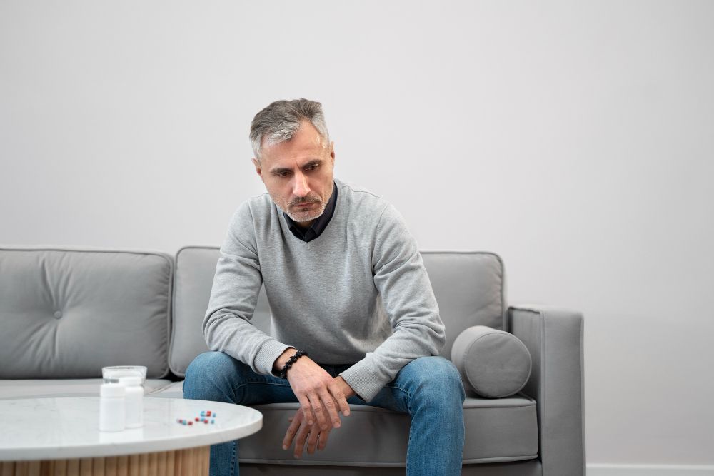 homem pensando sobre a andropausa