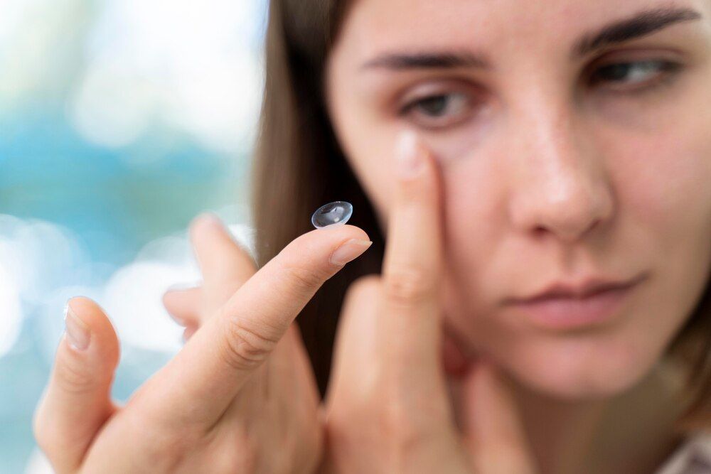 mulher verificando algumas lentes novas