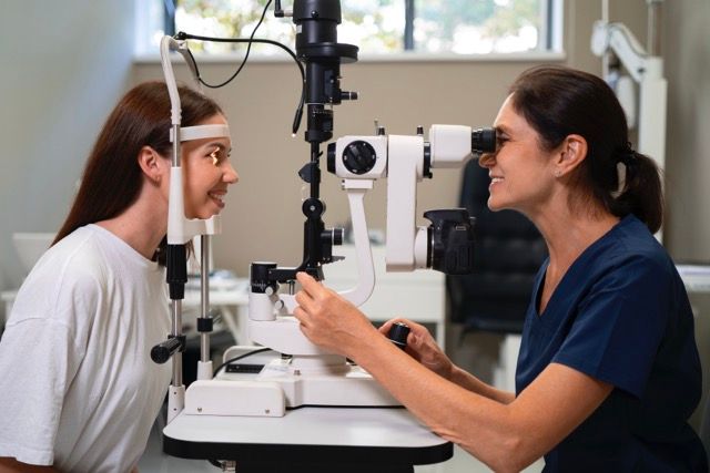 mujer sentada pruebas oftalmologia lentes intraoculares