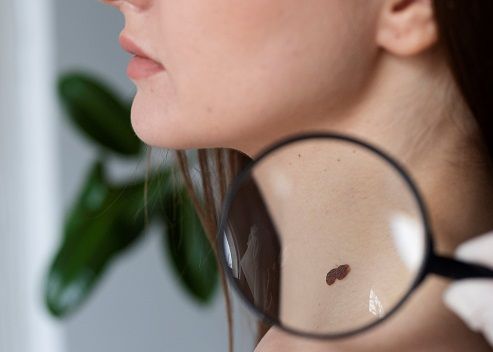 pinta de uma paciente vista com uma lupa