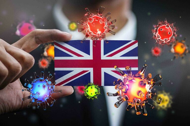 Bandiera dell'Inghilterra circondata da Covid-19