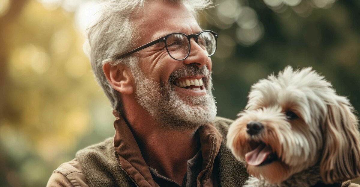 Cane con il suo padrone che sorride