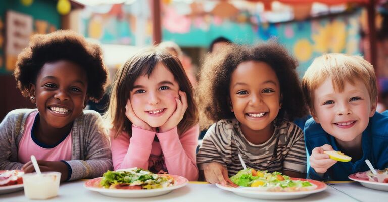 bambini che sorridono seduti ad un tavolo