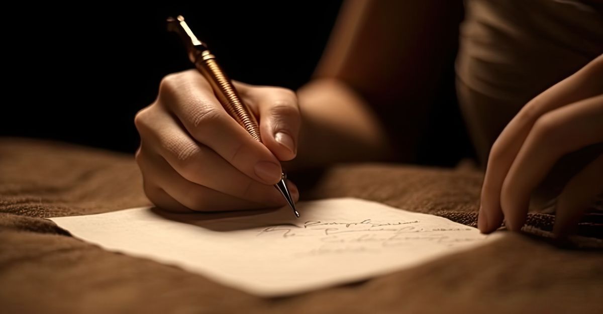 mano di donna che scrive lettera