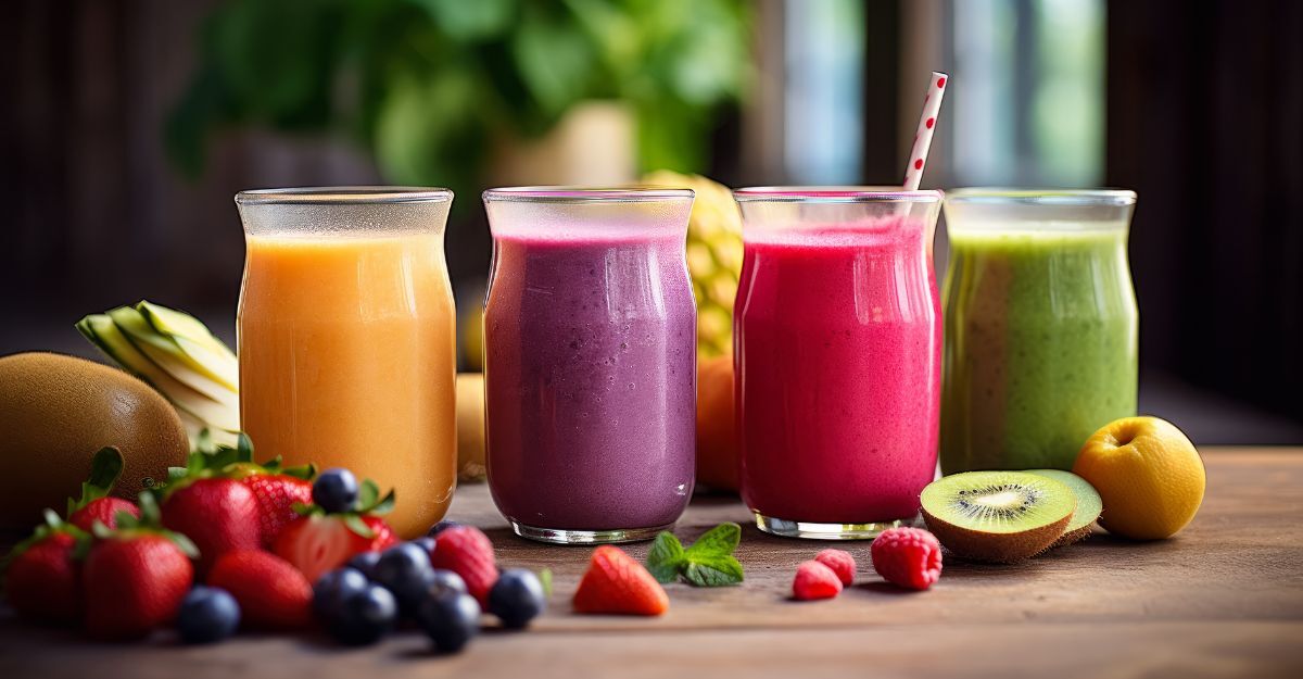 quattro frullati di frutta sul tavolo