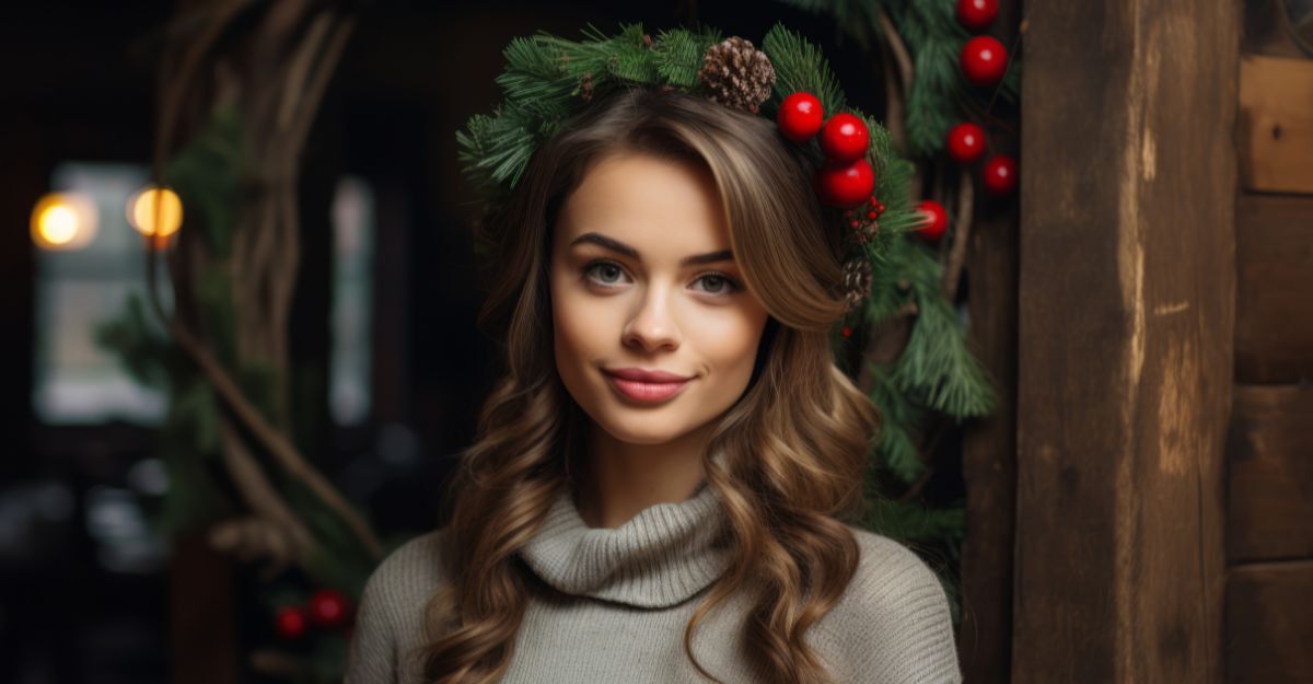 ragazza con acconciatura natalizia