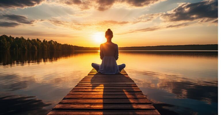 ragazza fa meditazione davanti ad un lago