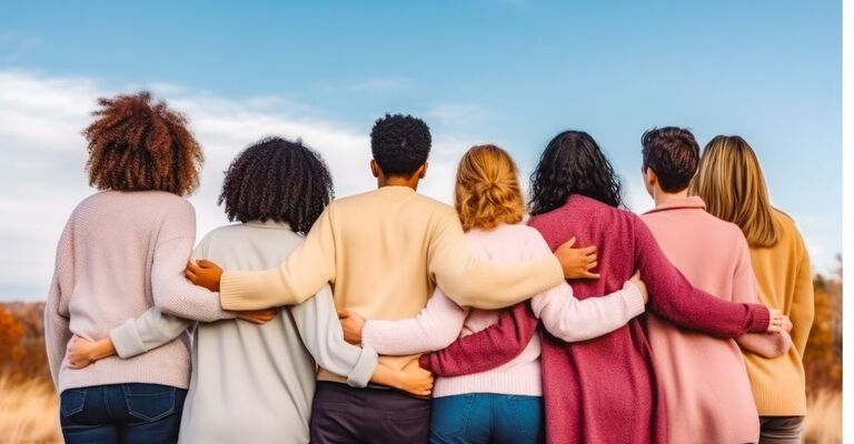 tanti ragazzi che si abbracciano