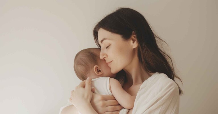 Donna tiene in braccio suo figlio
