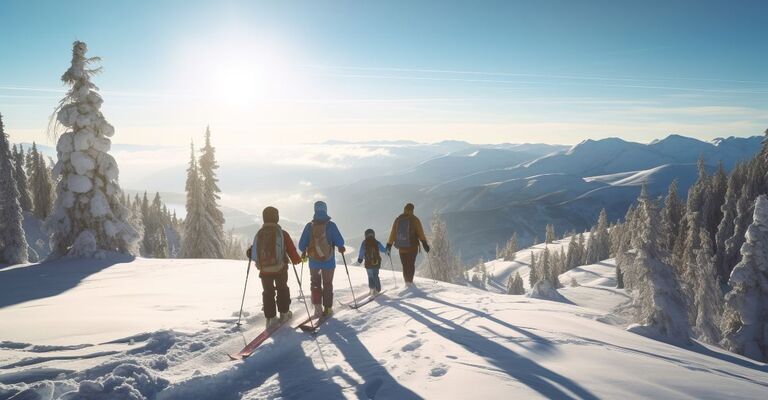 famiglia scia sulla neve