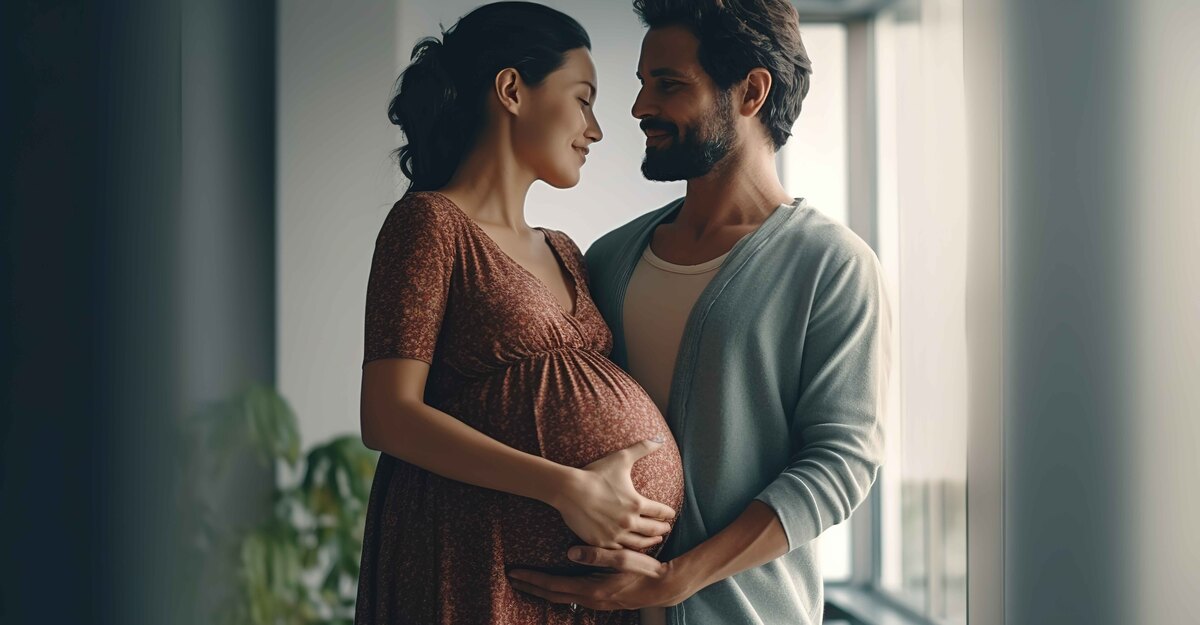 Coppia con donna in gravidanza si guarda intensamente