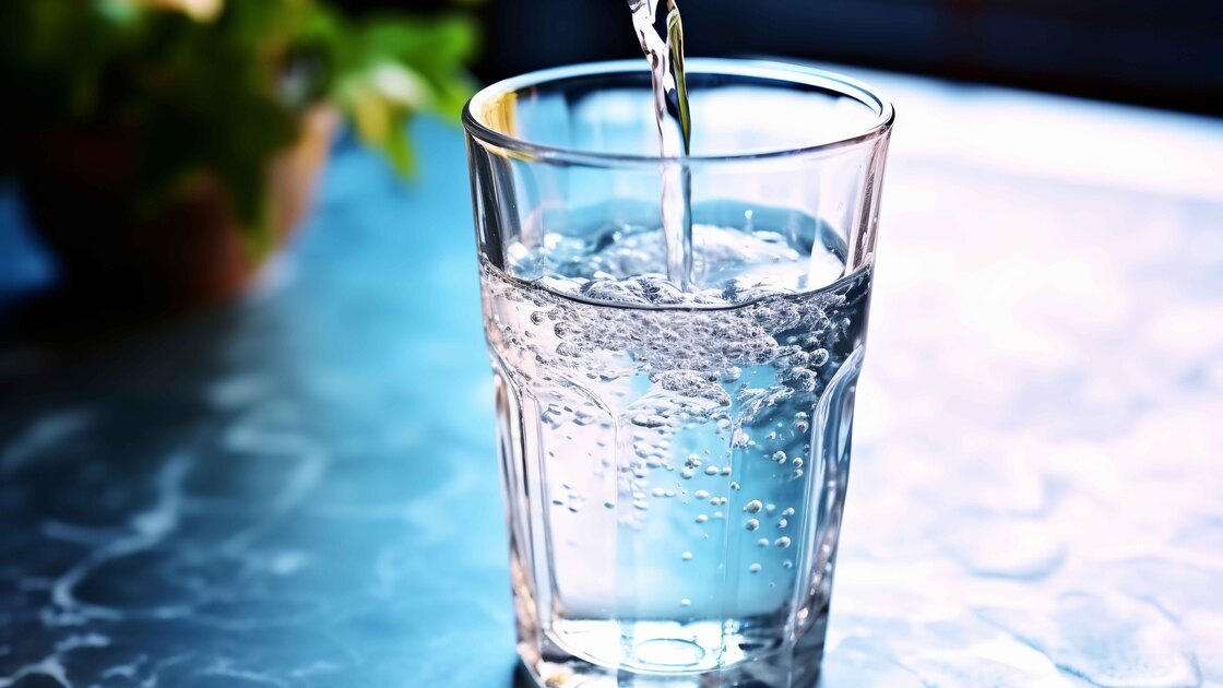 Un bicchiere d'acqua oligominerale