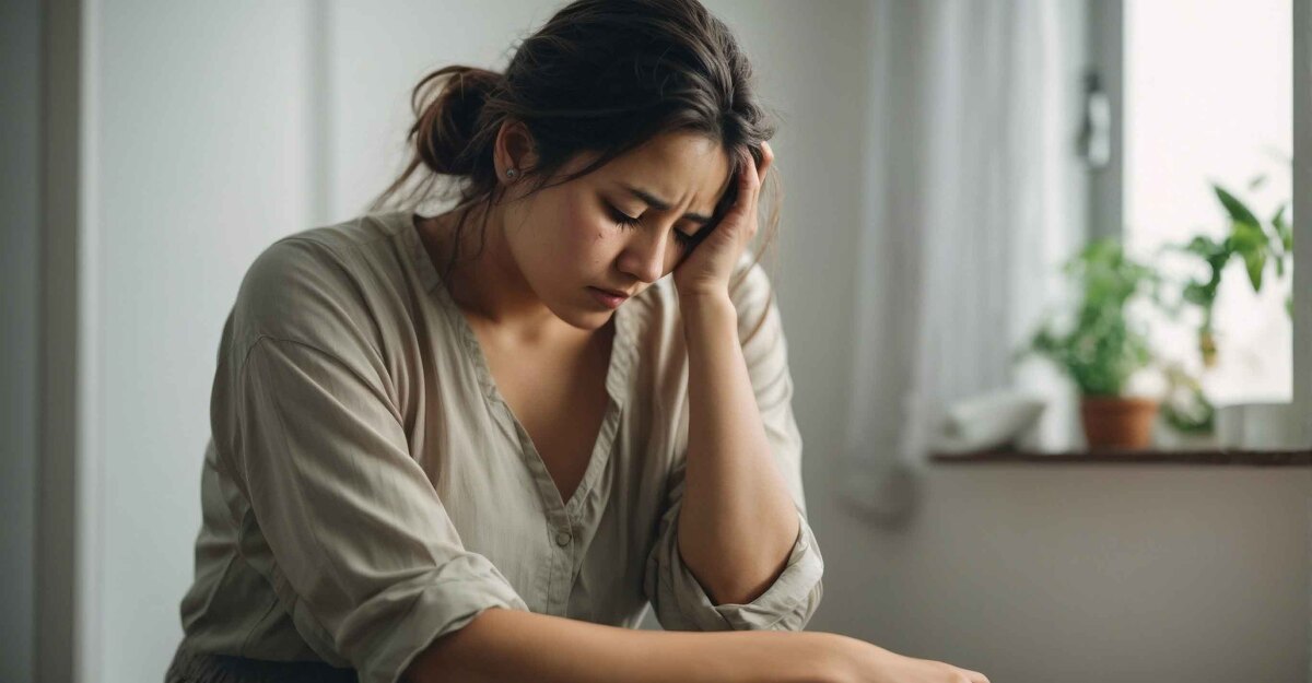 Una donna triste nella penombra