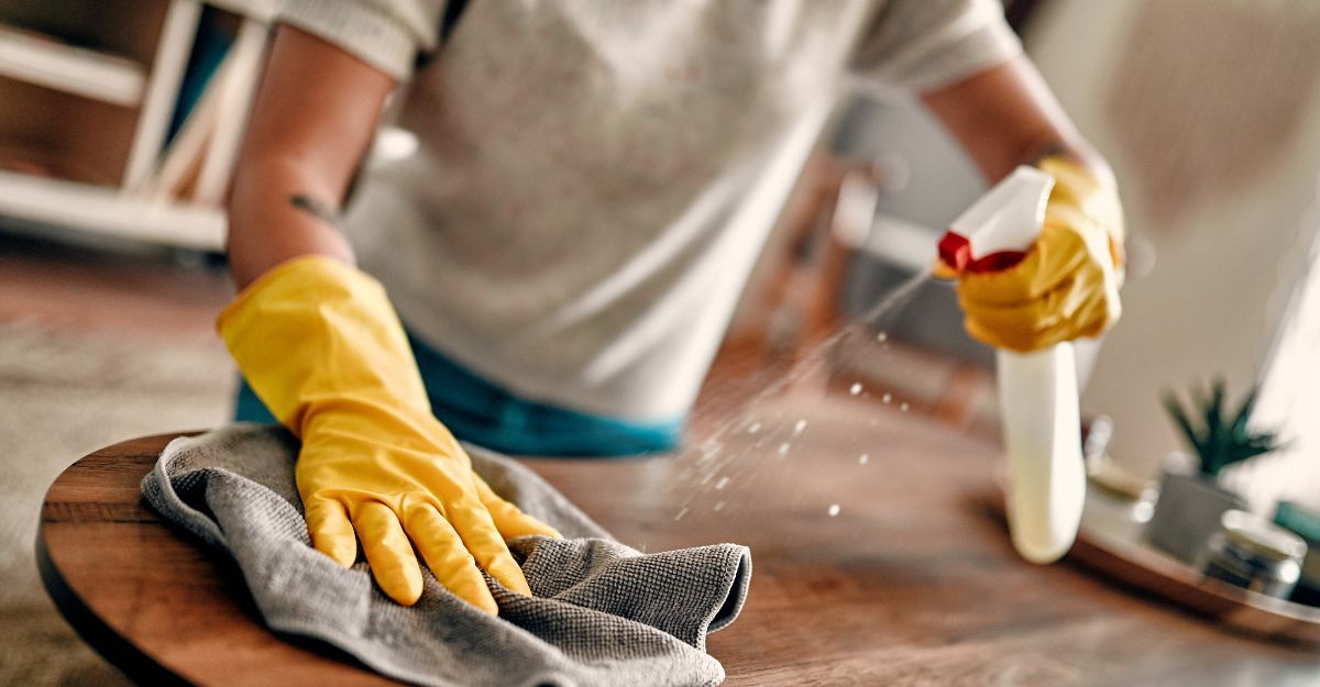 Una persona pulisce il tavolo