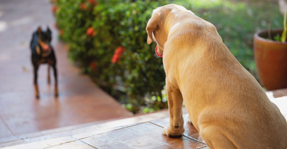 Una cane osserva un altro cane