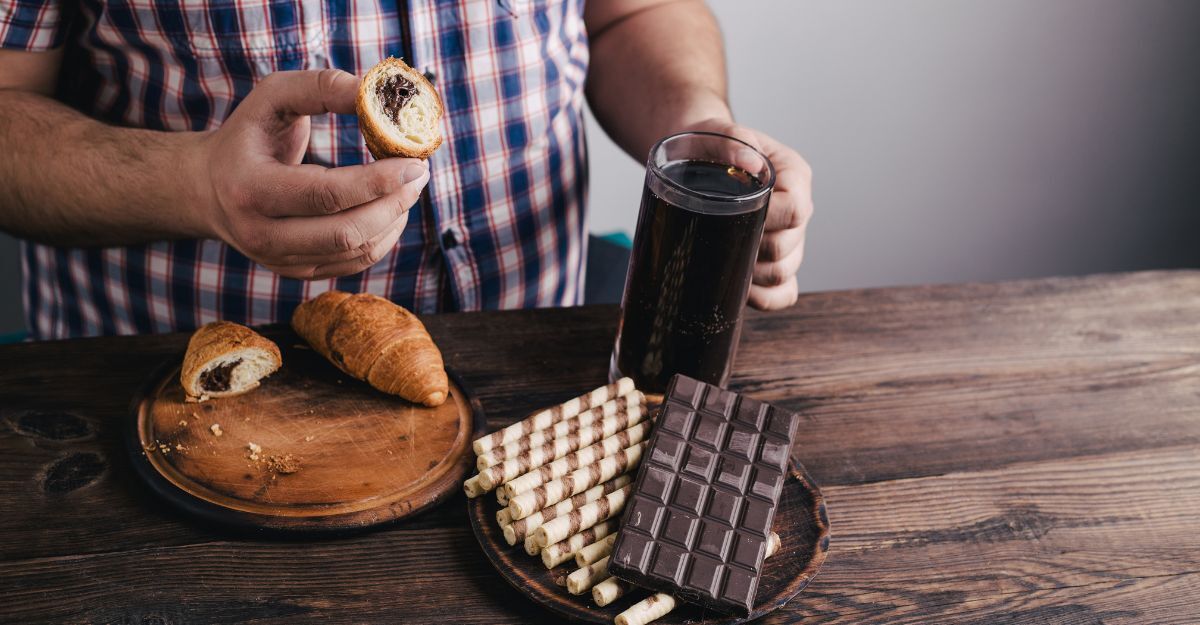 Un ragazzo che mangia cibi zuccherati