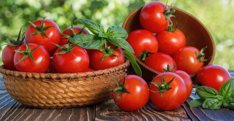 pomodori freschi in un cestino