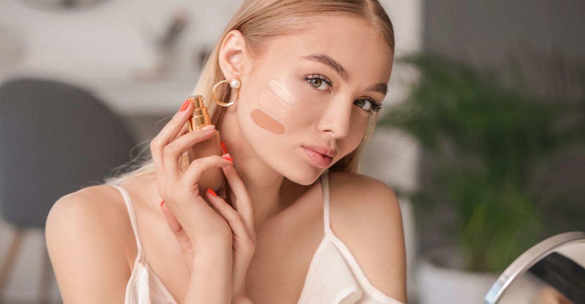 Una donna si mette il fondotinta