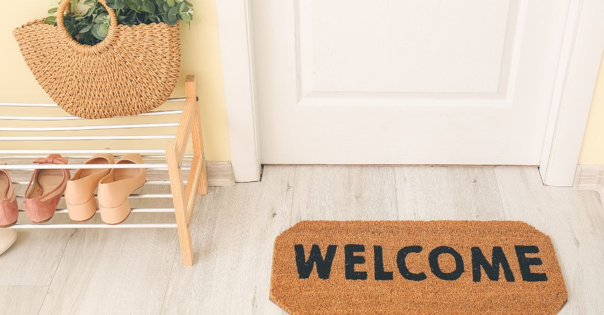 uscio di casa con scarpe allineate