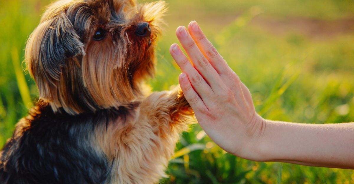 Un cane che da la zampa