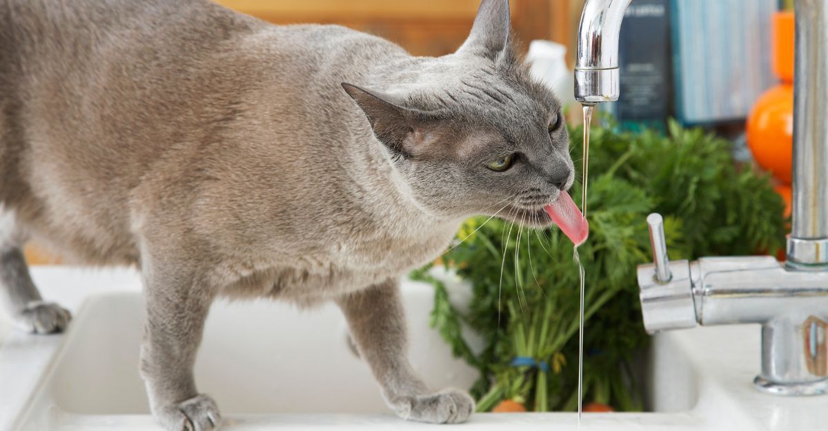 gatto che beve dal rubinetto