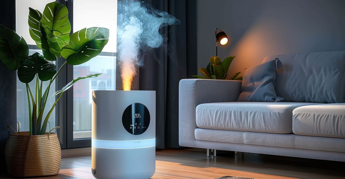 interno di un living room con deumidificatore acceso