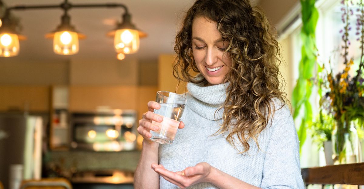 Una ragazza che prende una pastiglia
