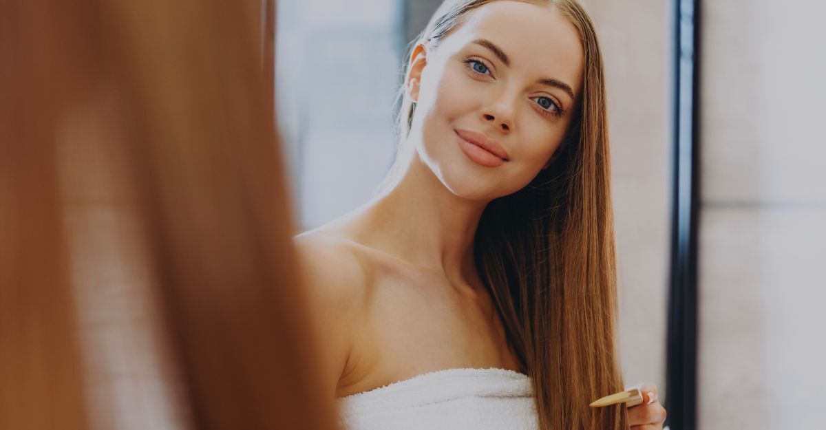 Una donna si pettina i capelli e sorride