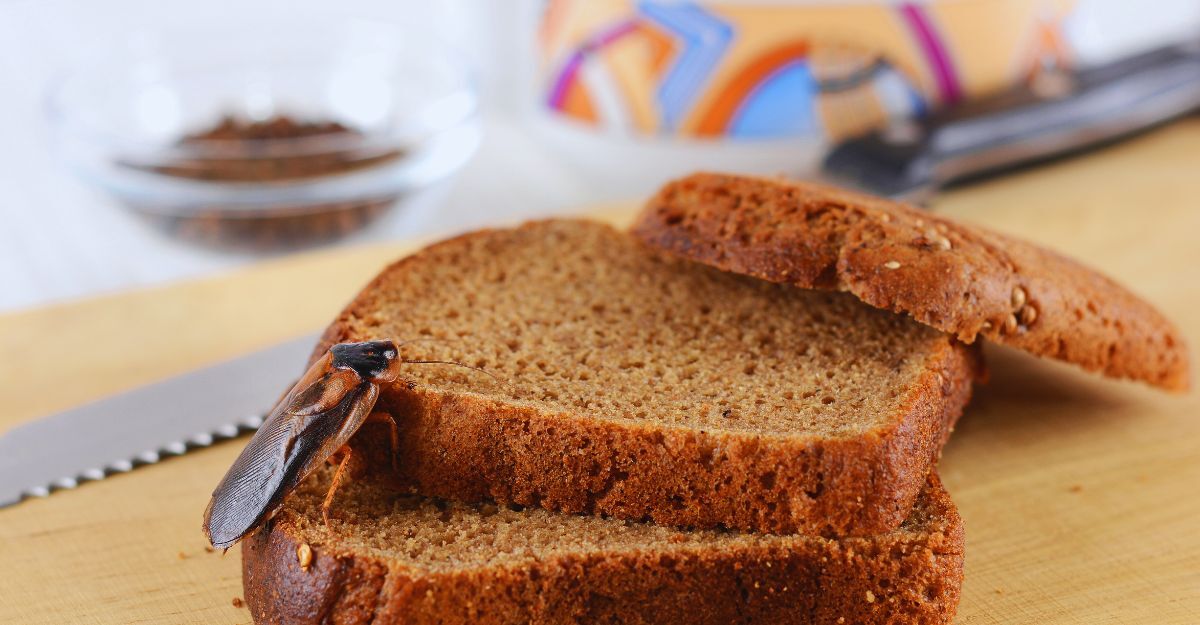 Una blatta su una fetta di pane