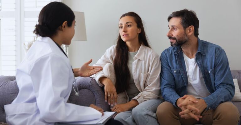 Dottoressa che parla di fertilità con una coppia