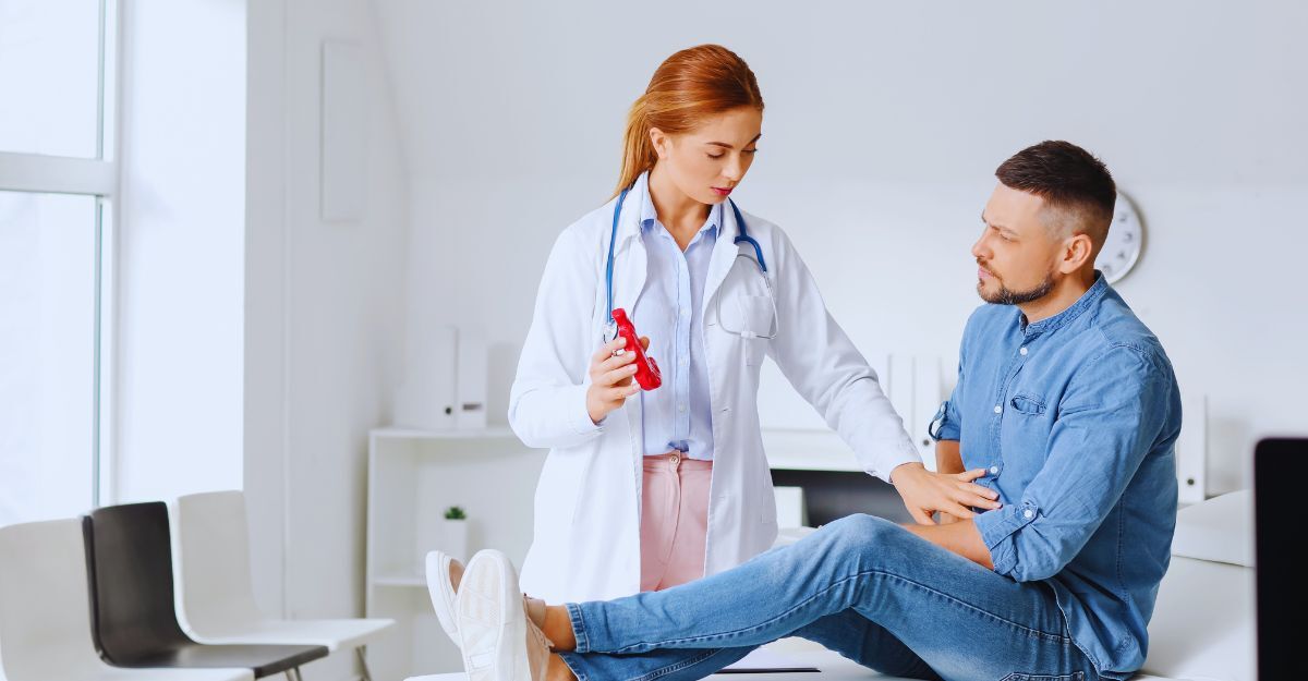 Una dottoressa visita un uomo