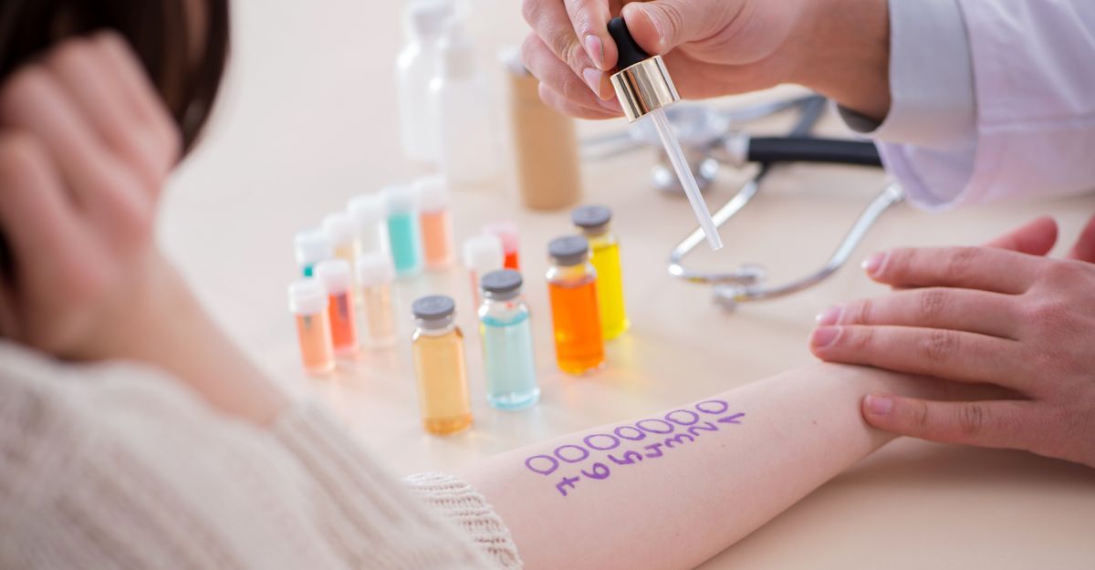 Un medico effettua prove allergiche a un paziente.