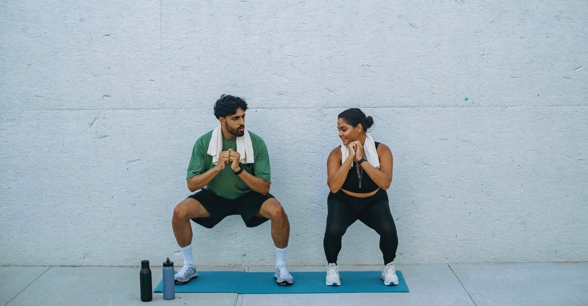Due persone eseguono il wall squat.
