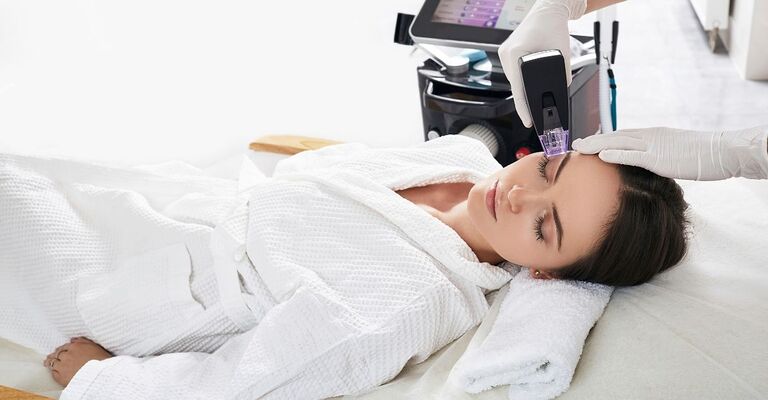 ragazza si sottopone a trattamento di radiofrequenza per il viso