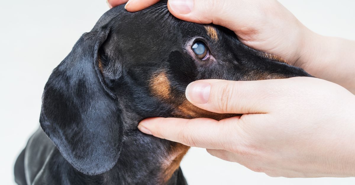 Un veterinario controlla il glaucoma a un cane.