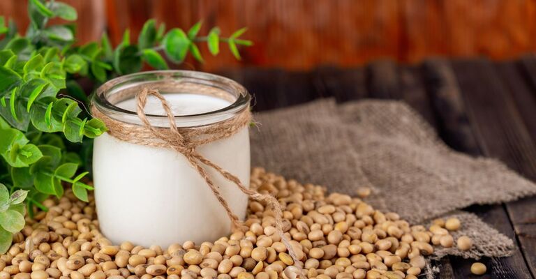 Yogurt di soia fatto in casa in una ciotola.