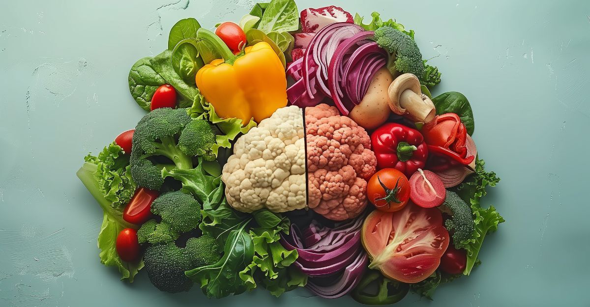 Un cervello composto da frutta e verdura contenenti la vitamina k.