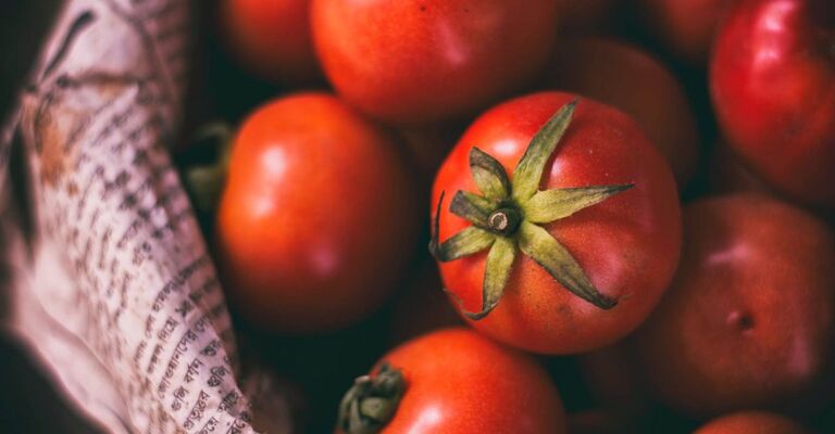Pomodori in un cesto.