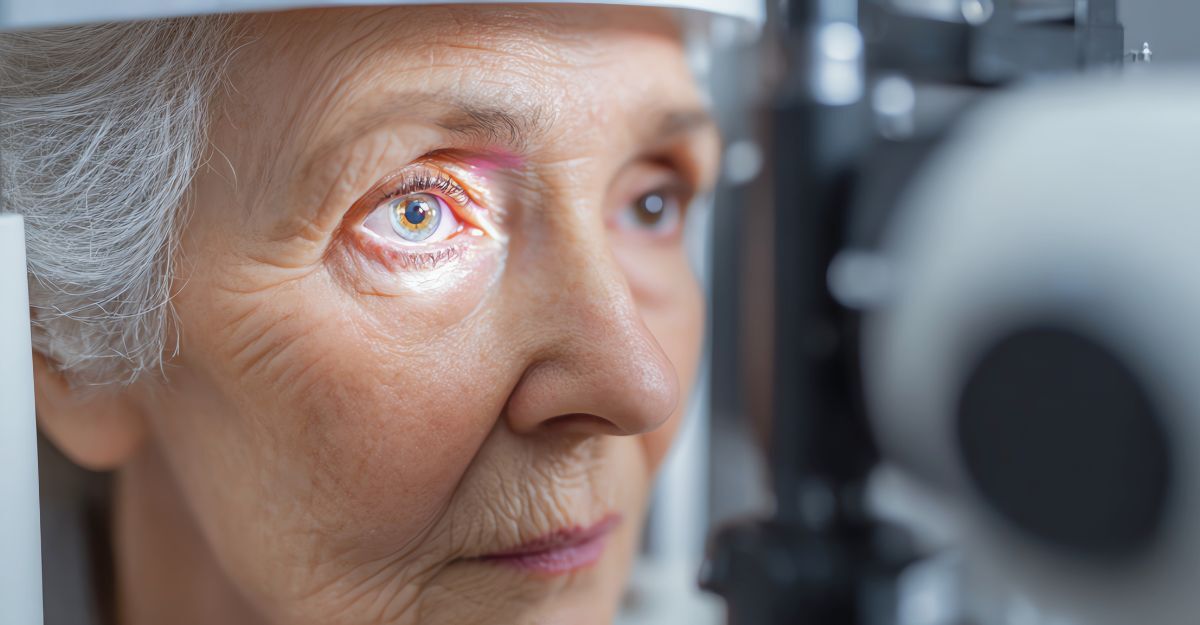 Una donna in visita oculistica per glaucoma.