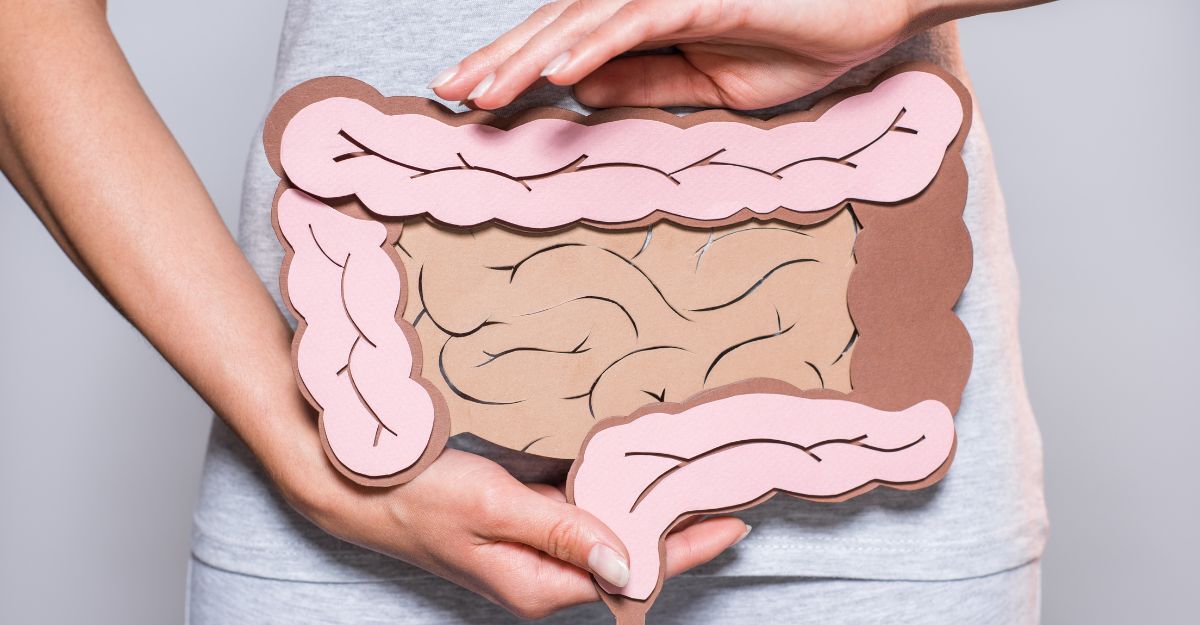 donna tiene immagine stilizzata dell'intestino