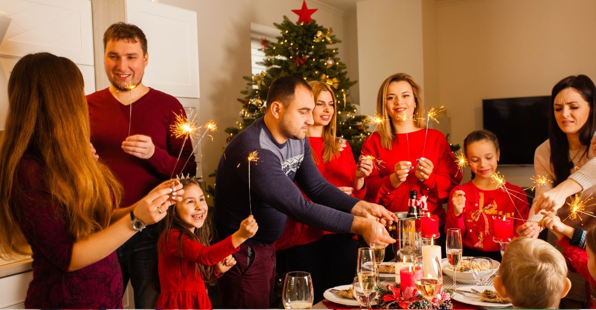 famiglia festeggia il natale