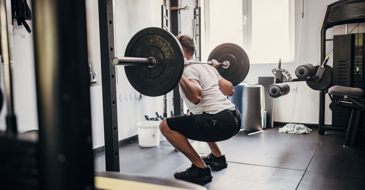 Un uomo che fa sollevamento pesi