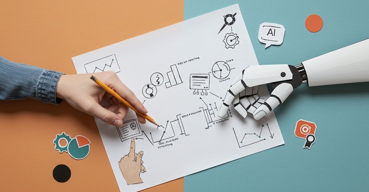 immagine stilizzata di un braccio umano e un braccio artificiale che lavorano insieme