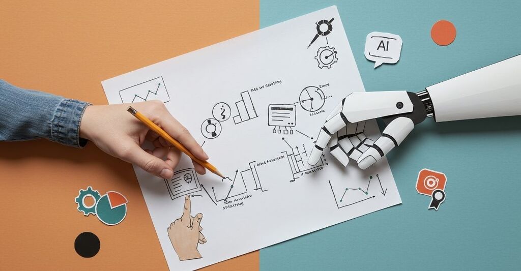 immagine stilizzata di un braccio umano e un braccio artificiale che lavorano insieme