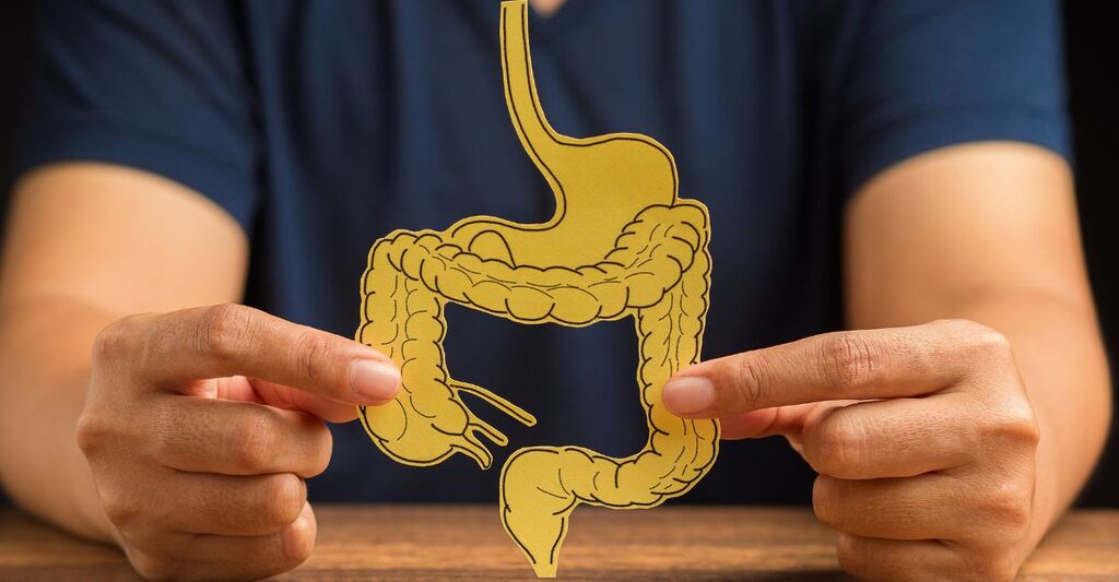 uomo-che-tiene-una-grafica-che-raffigura-lintestino