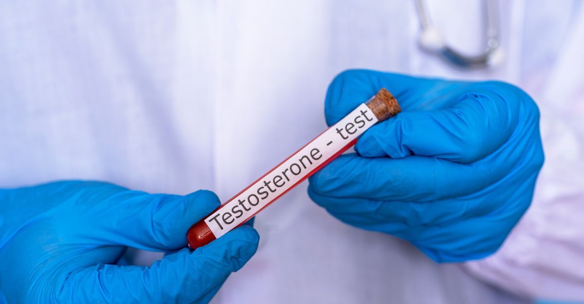 Un medico che tiene in mano una fiala di sangue prelevato per il testo del testosterone