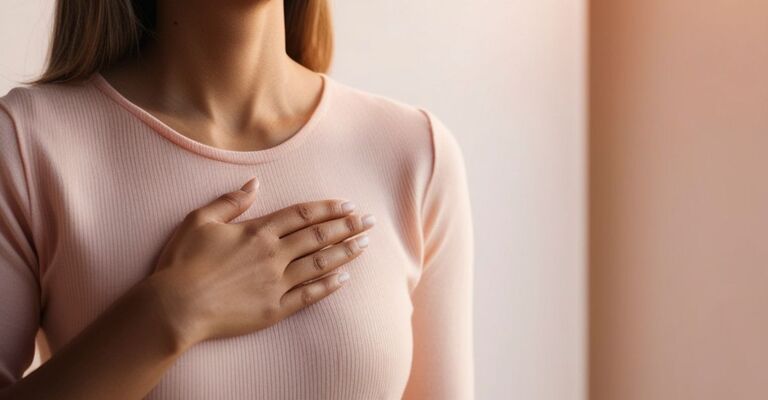 Una ragazza che si tiene la mano sul petto vicino al seno