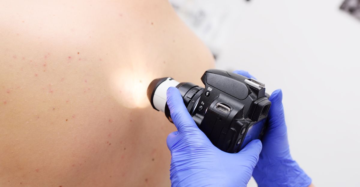 dermatologo controlla nei a paziente